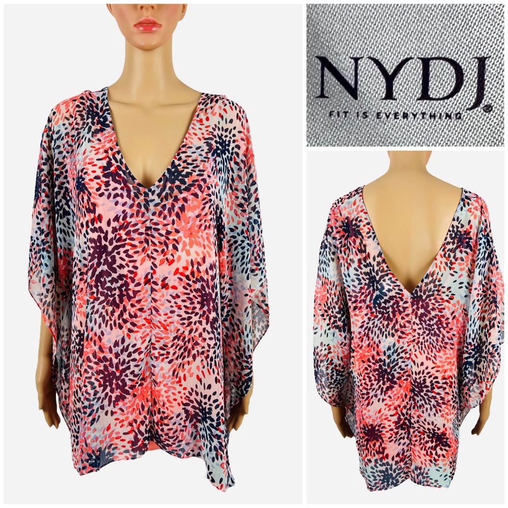 NYDJ Womens 1X Top Plus Size Chiffon Caftan Popover Multicolor Pink NWT $99